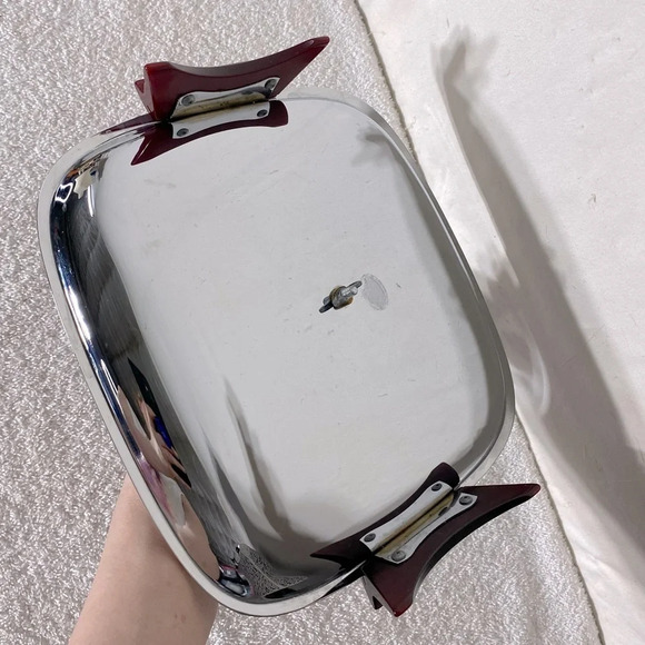 Vintage Glo Hill Gourmates Chrome Serving Tray W Cherry Red Bakelite Accents - Picture 8 of 13